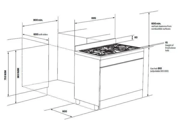 90cm 90cm Dual Fuel Freestanding Oven Westinghouse WFE9515SD - Sydney ...