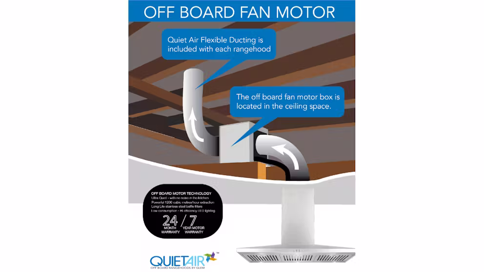 Canopy Rangehood 90cm Glem Gas 90cm Square Profile Off Board Canopy Rangehood with Shadow Proof Lighting GQA90TBLED - Image 3