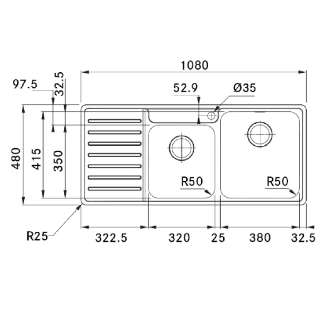 Sink Franke BELL Inset SinkDouble Bowl Sink with Drainer Overall 1080mm Width - Image 3